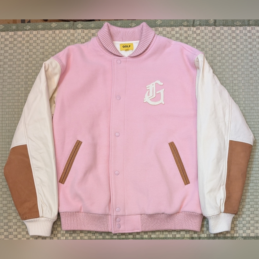 RARE Golf Wang Pink Wool Leather Varsity Jacket Men's Size XL